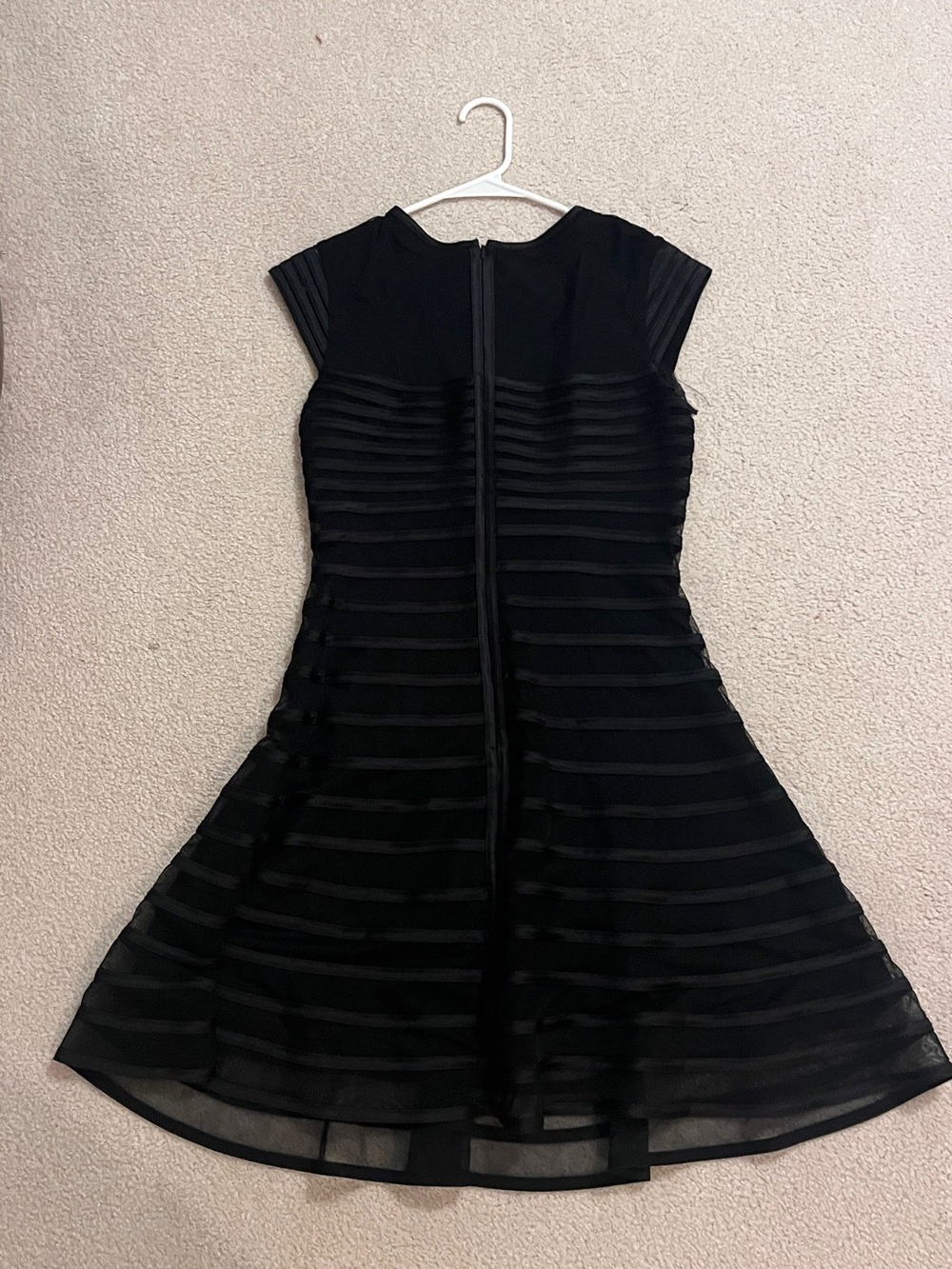 Betsy & Adam Black Striped Fit-and-Flare Midi Dress